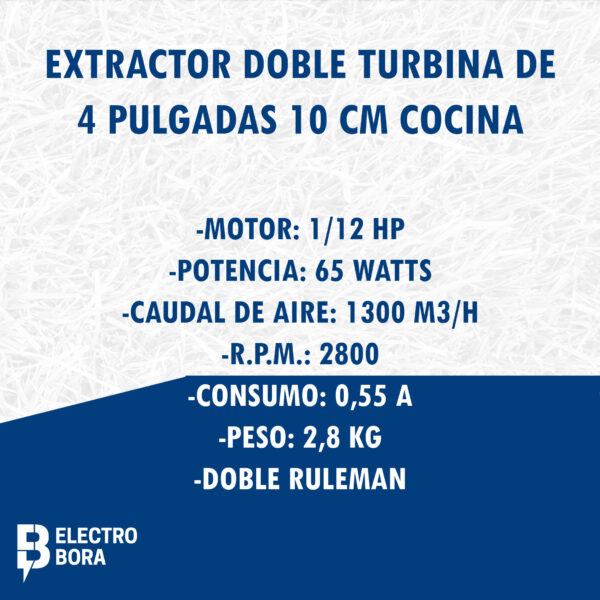 Motor Extractor Campana Cocina Turbo Doble Turbina 4 '' 6 